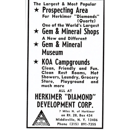 Herkimer Diamond Development Corp Middleville NY 1972 Ad AF8-M2