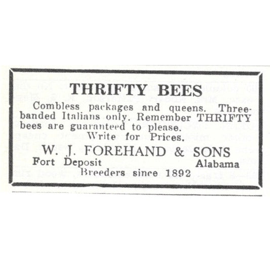 Thrifty Bees W.J. Forehand & Sons Fort Deposit AL 1961 Magazine Ad AK6-S13