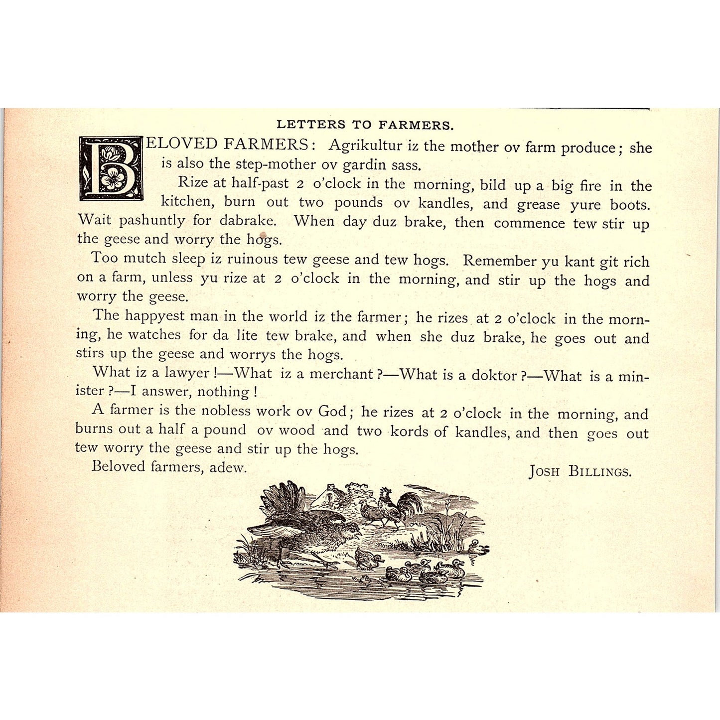 Letters to Farmers - Josh Billings 1884 Poem AG3-1