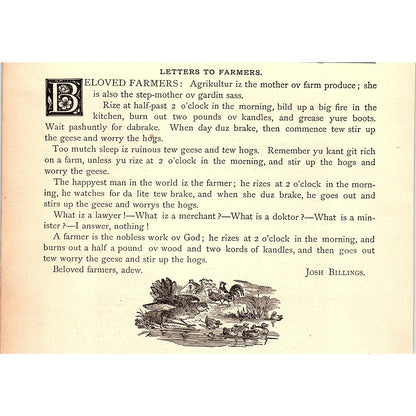 Letters to Farmers - Josh Billings 1884 Poem AG3-1