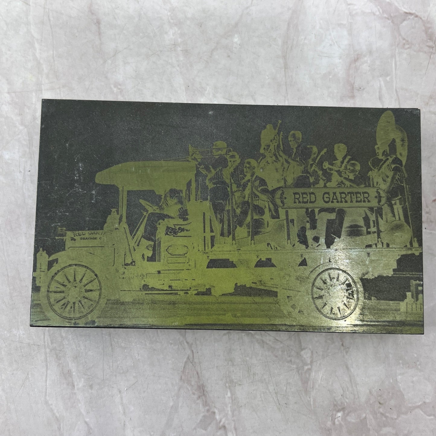 Drayage Truck Red Garter Brass Band Vintage Letterpress Printers Block Plate TH2