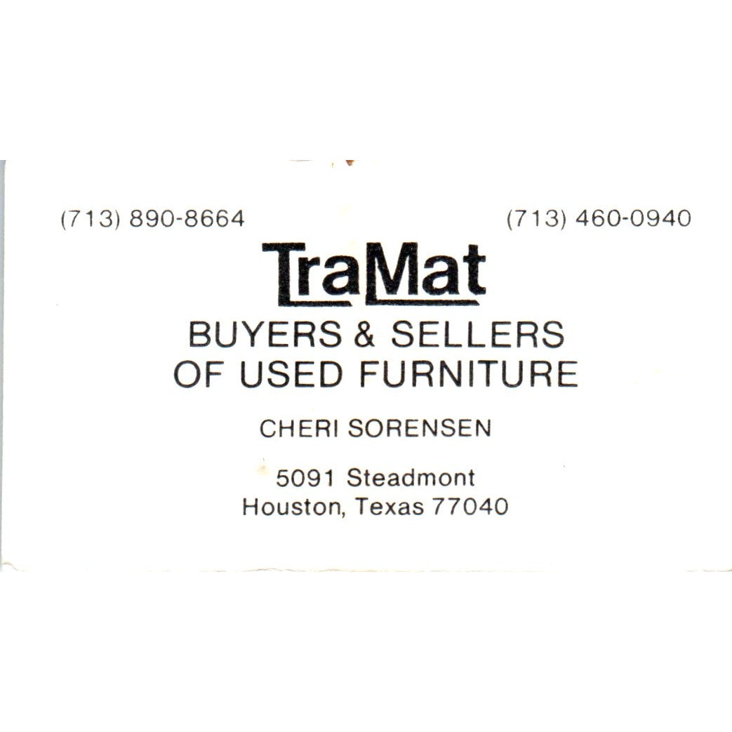 TraMat Used Furniture Cheri Sorensen Houston Vintage Business Card SD8-B20