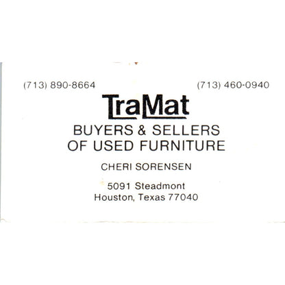 TraMat Used Furniture Cheri Sorensen Houston Vintage Business Card SD8-B20