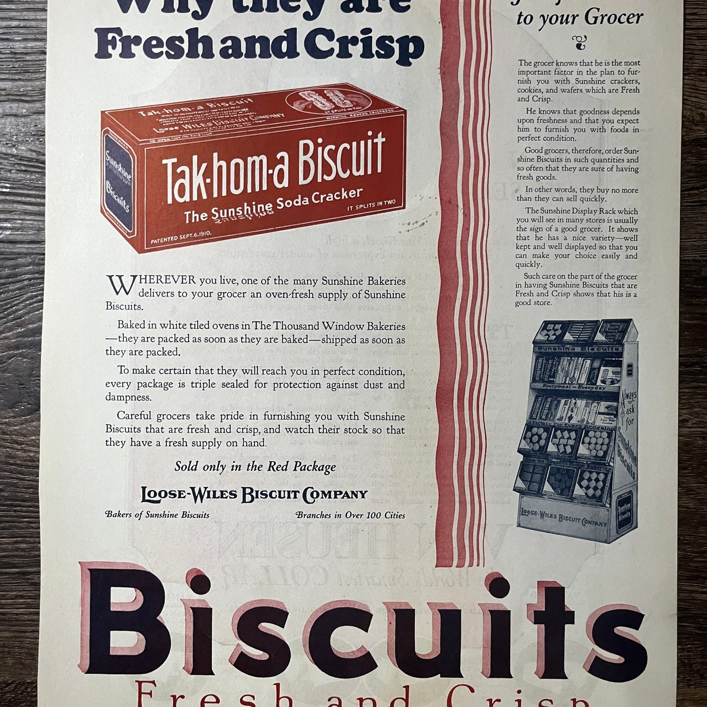 Tak-Hom-A Biscuits Loose-Wiles Biscuit Co Vintage Magazine Ad 11x14 V9