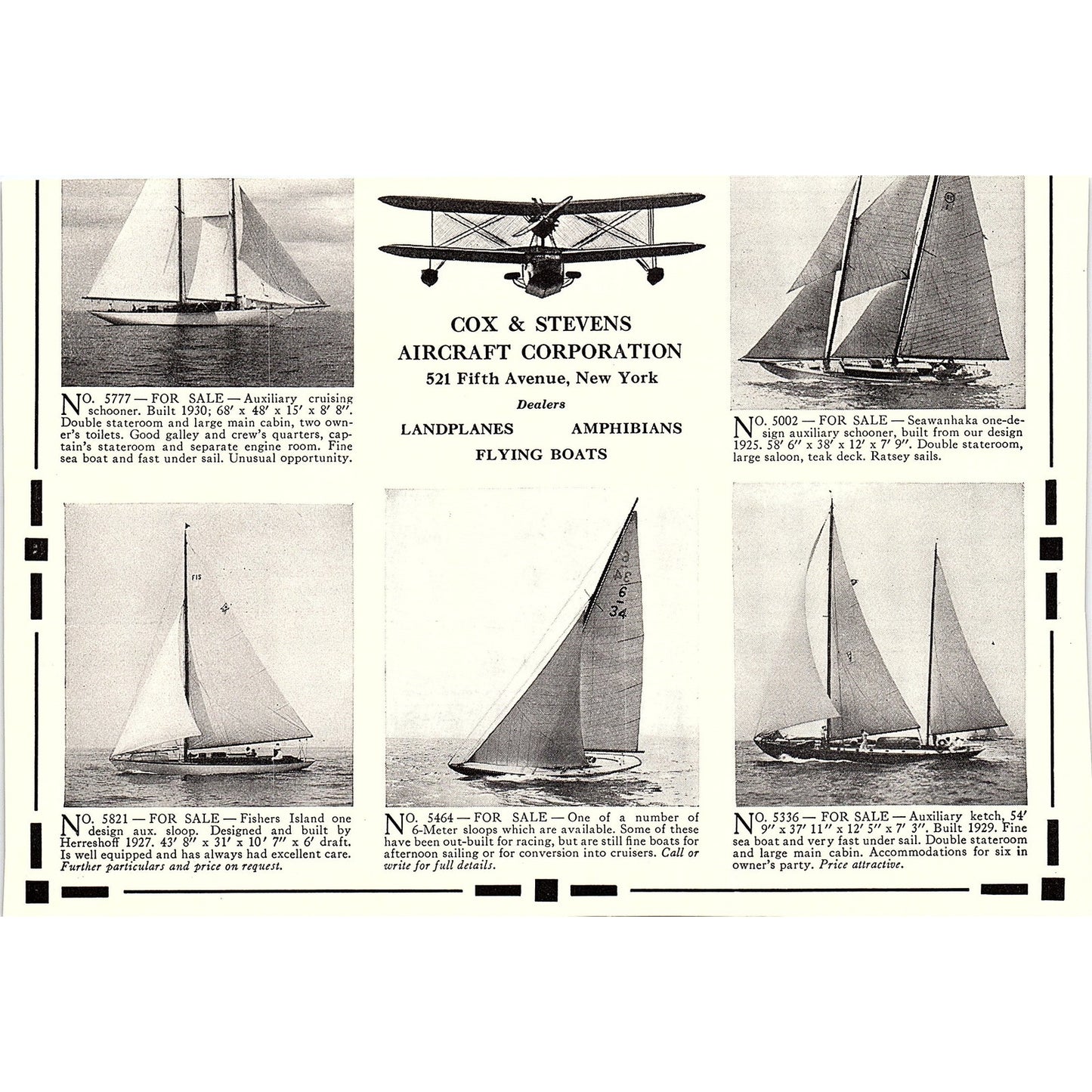 George W. Elder Star Class Yachts Sailing Dinks New York NY 1932 AG2-7