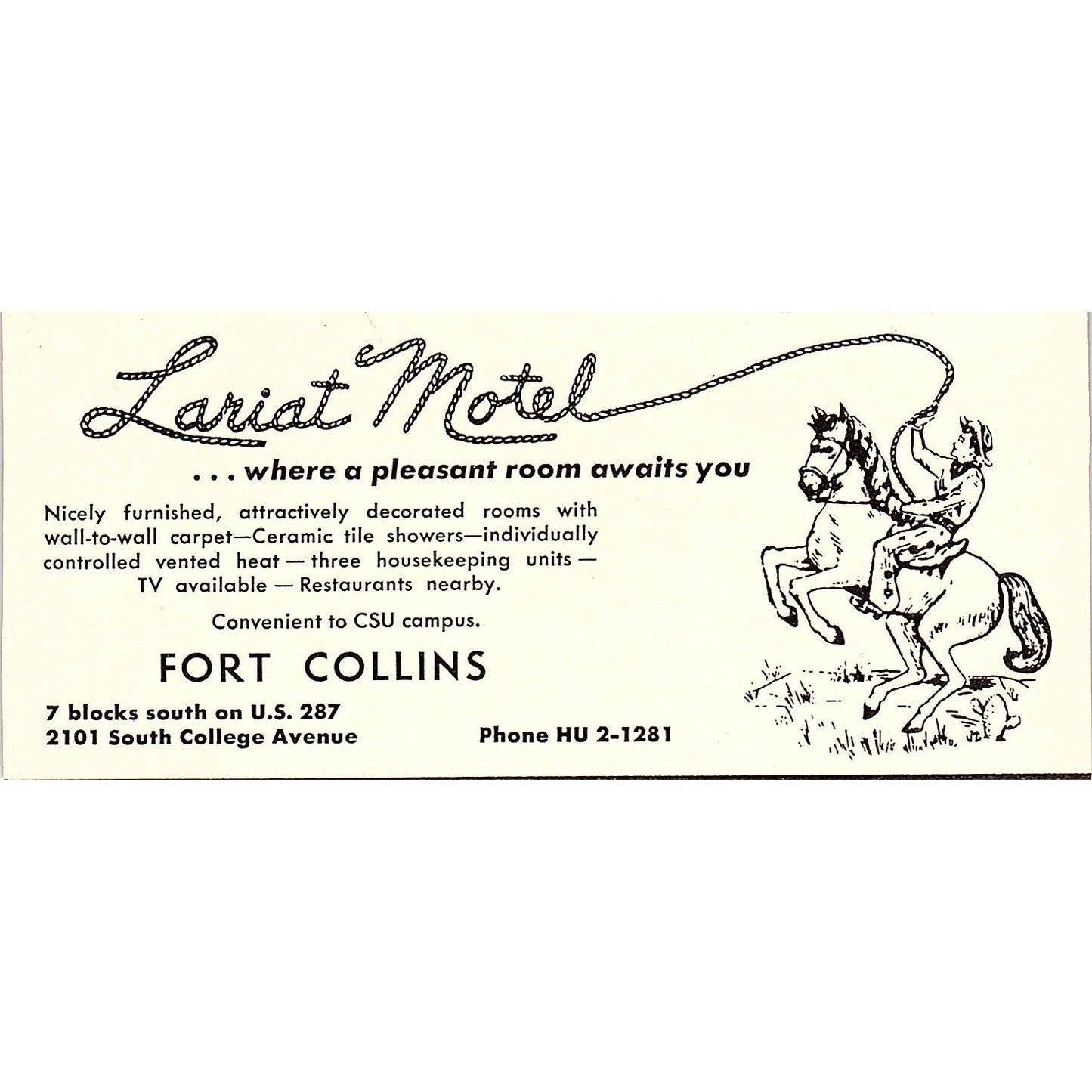 Lariat Motel Fort Collins CO 1958 Ad AG1-M3