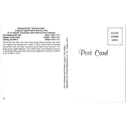Boeing B-52D Stratofortress Vintage Postcard TG8-PC