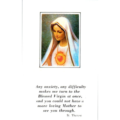 1987-88 St. Therese Marian Year Vintage Catholic Prayer Card TH2-PC1