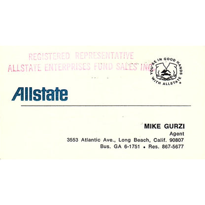 Mike Gurzi Allstate Ins Long Beach CA Vintage Business Card SD9-B2