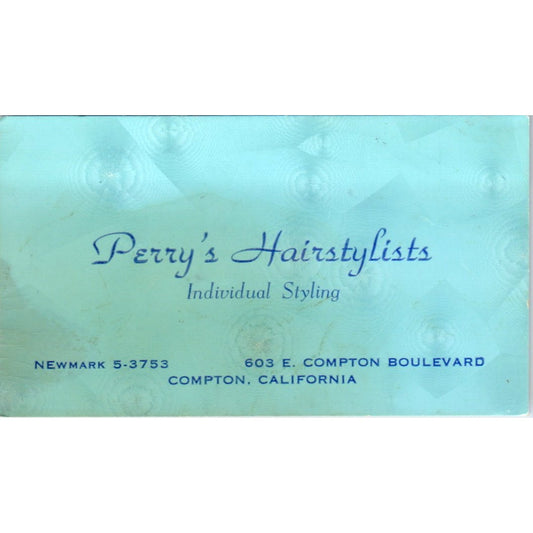 Perry's Hairstylists Compton CA Vintage Business Card SD8-B10