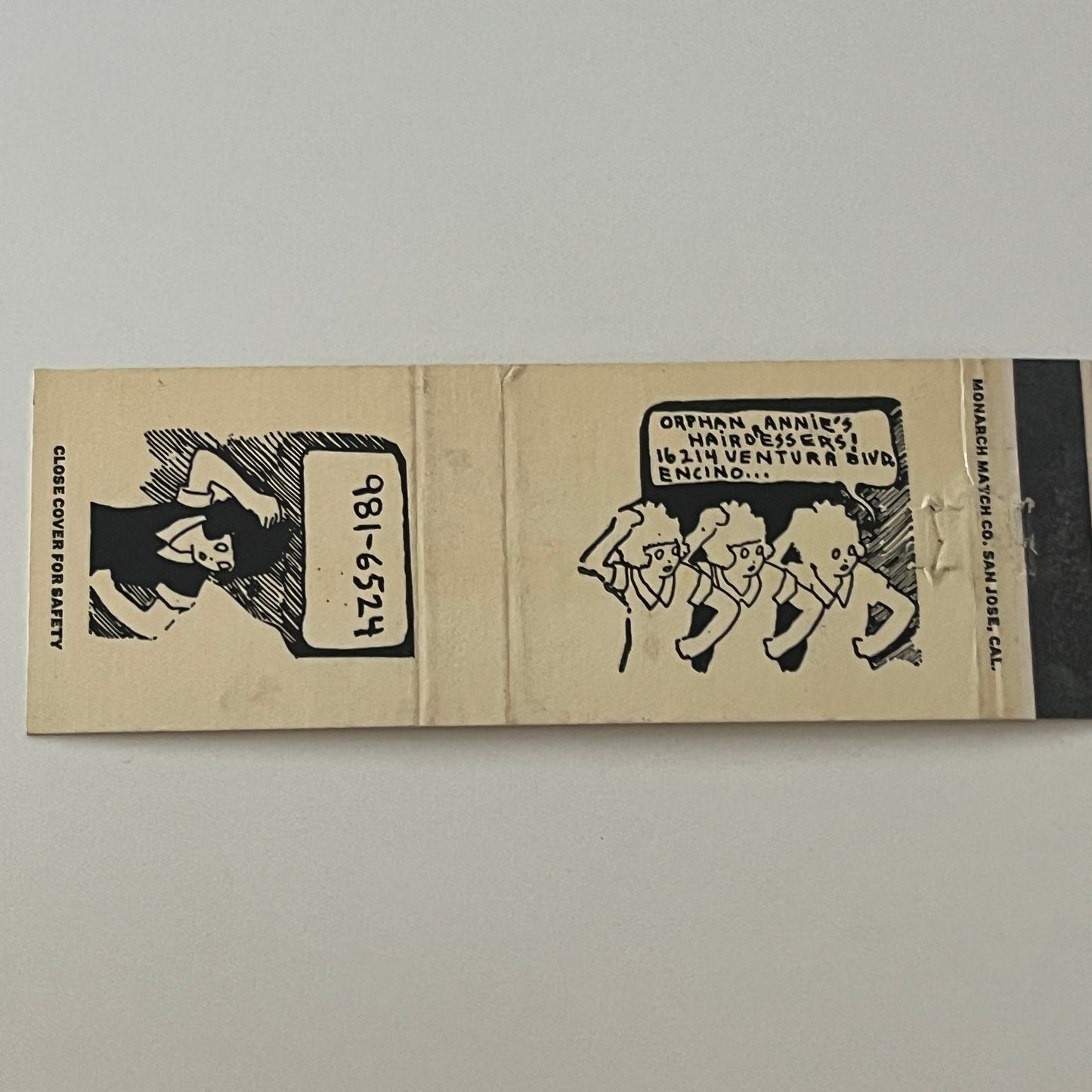 Orphan Annie's Hairdressers Encino CA Vintage Matchbook Cover TB6-MB2-4