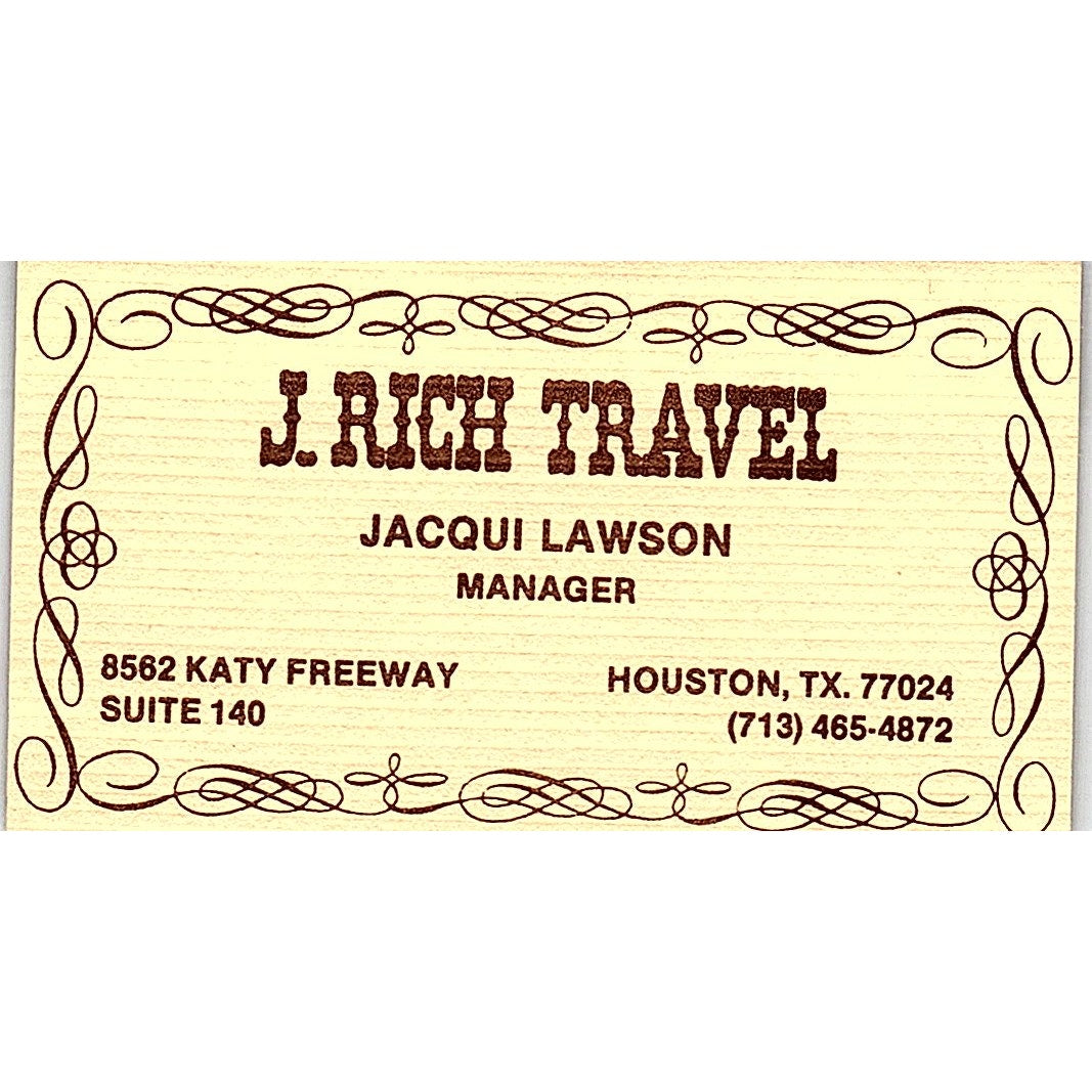 J. Rich Travel Jacqui Lawson Houston Texas Vintage Business Card SB4-B6