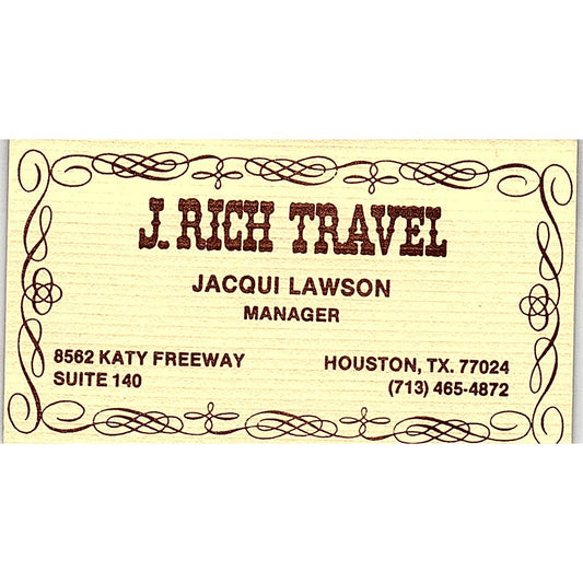 J. Rich Travel Jacqui Lawson Houston Texas Vintage Business Card SB4-B6