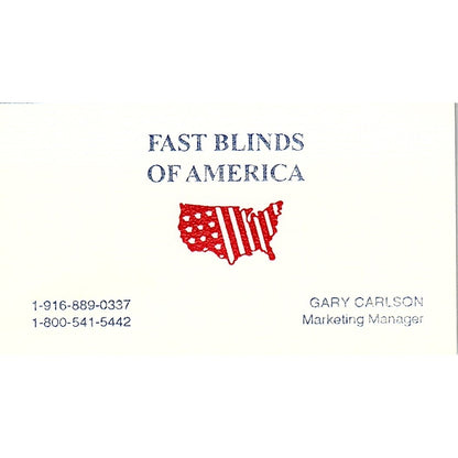 Gary Carlson Fast Blinds of America Vintage Business Card SD9-B14