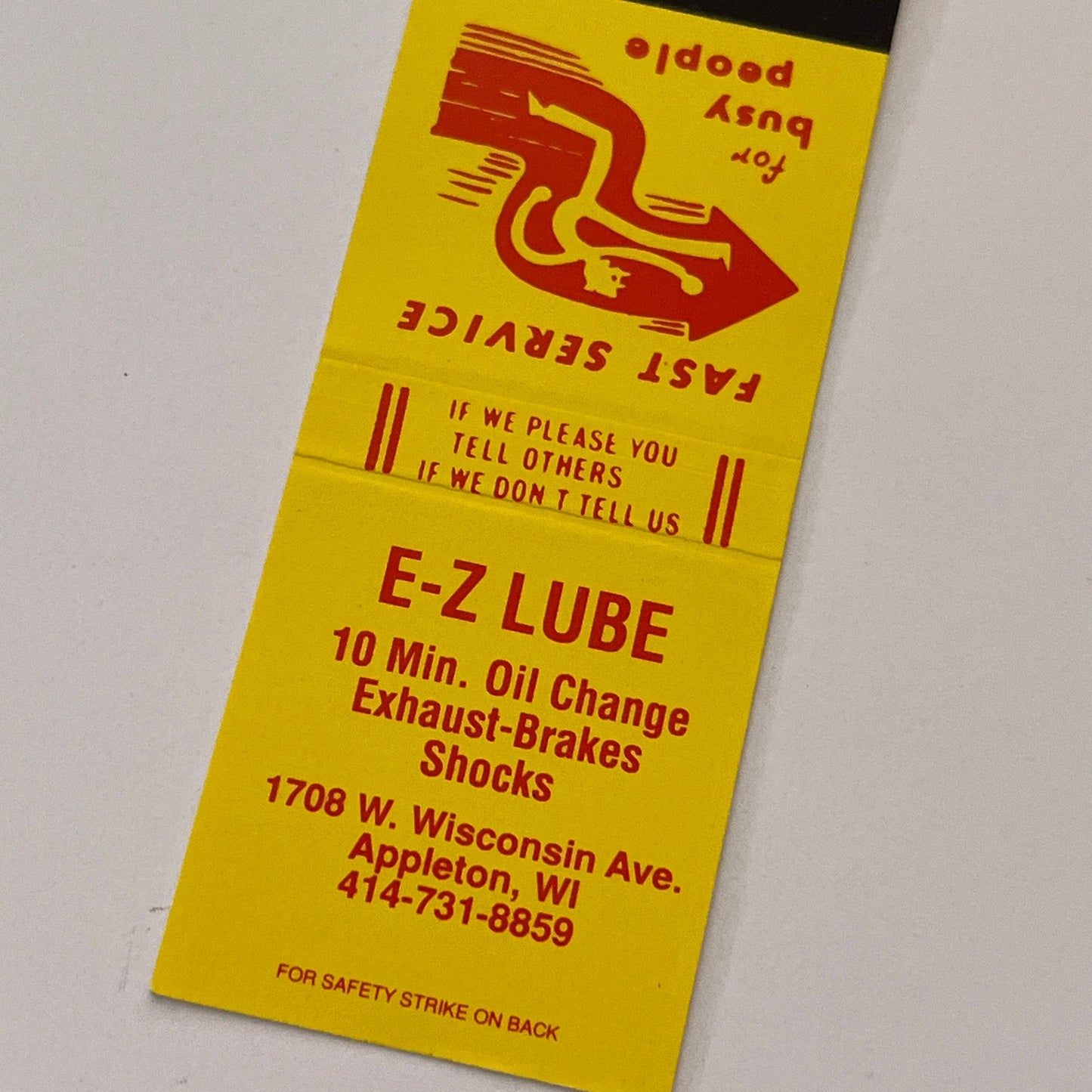 EZ Lube 1078 W Wisconsin Ave Appleton WI Vintage Matchbook Cover TB6-MB2-2