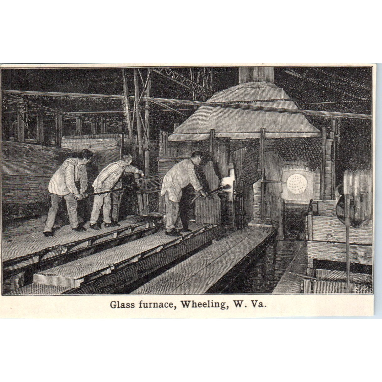 Glass Furnace in Wheeling West Virginia 1901 Engraving AF2-P2