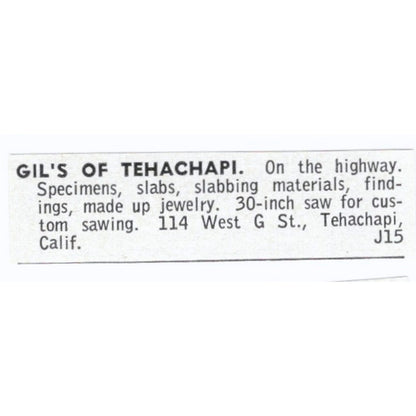 Gil's of Tehachapi Lapidary Supply Tehachapi CA 1964 Magazine Ad AB6-LJS8