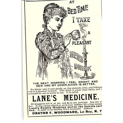 Lane's Medicine Bedtime Herb Drink Orator F Woodward Le Roy NY 1892 Ad AG2-M12