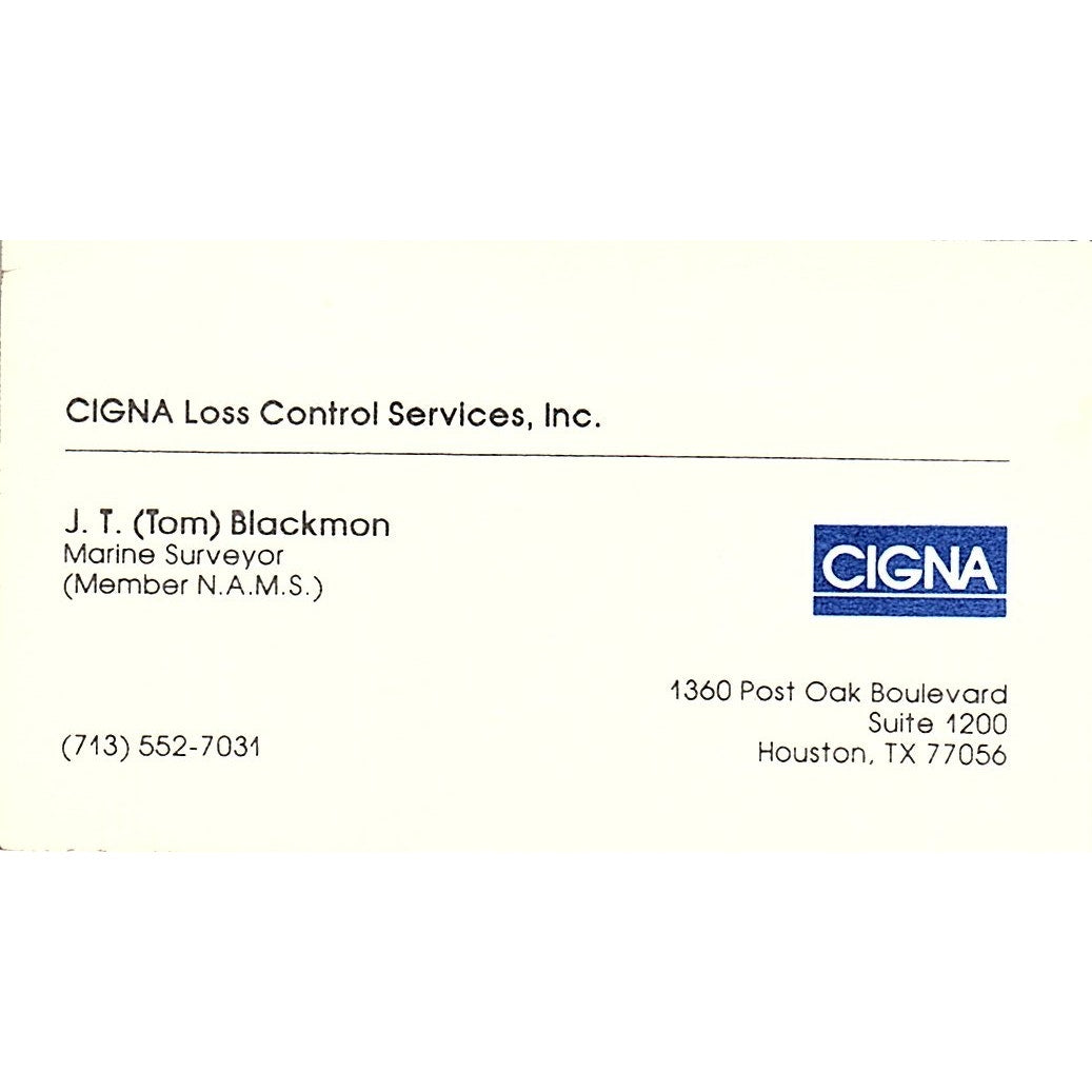 J.T. Tom Blackmon Cigna Loss Control Houston Vintage Business Card SD9-B6