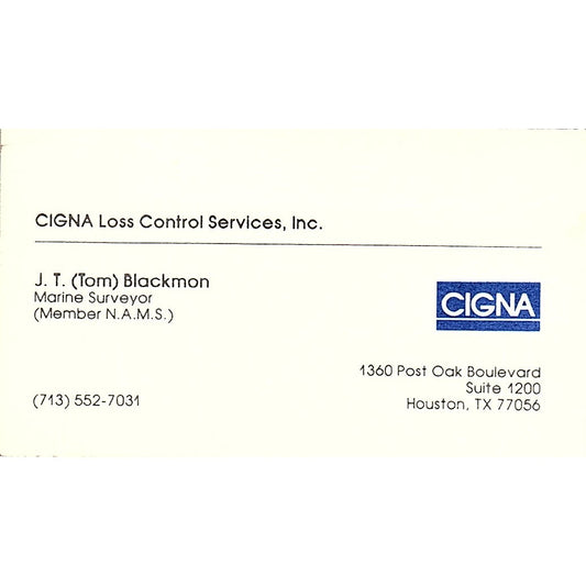 J.T. Tom Blackmon Cigna Loss Control Houston Vintage Business Card SD9-B6