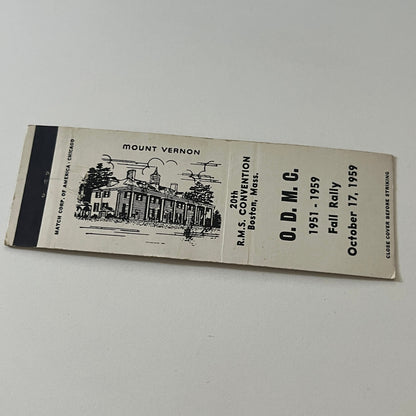 1959 ODMC Fall Rally RMS Convention Boston Vintage Matchbook Cover MB59-4