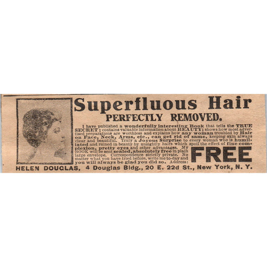 Superfluous Hair Removal Helen Douglas New York 1910 Magazine Ad AF1-CM3