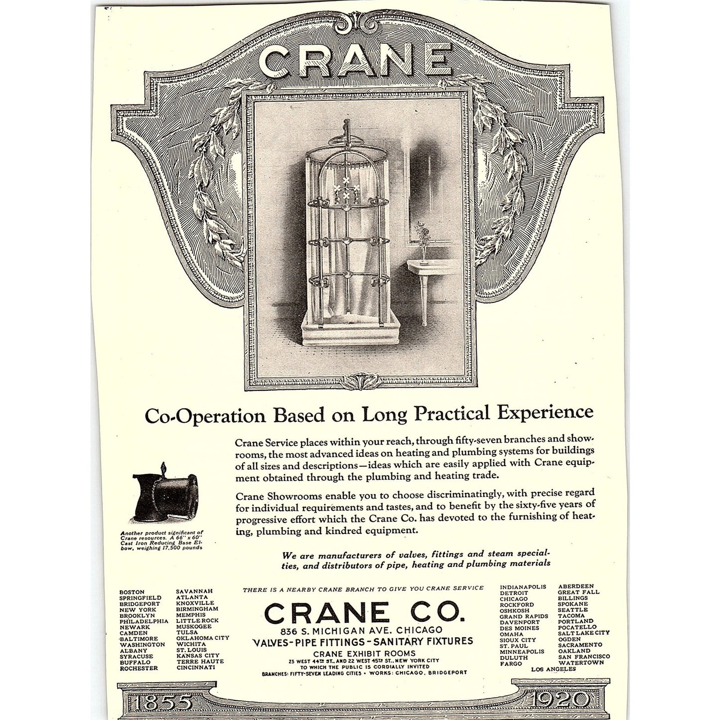 Crane Co Valves Pipe Fittings Sanitary Fixtures Chicago c1920 Ad AF8-10