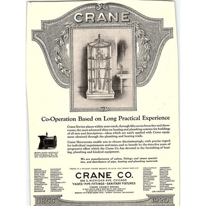 Crane Co Valves Pipe Fittings Sanitary Fixtures Chicago c1920 Ad AF8-10