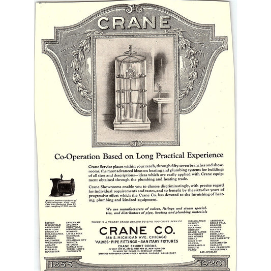 Crane Co Valves Pipe Fittings Sanitary Fixtures Chicago c1920 Ad AF8-10