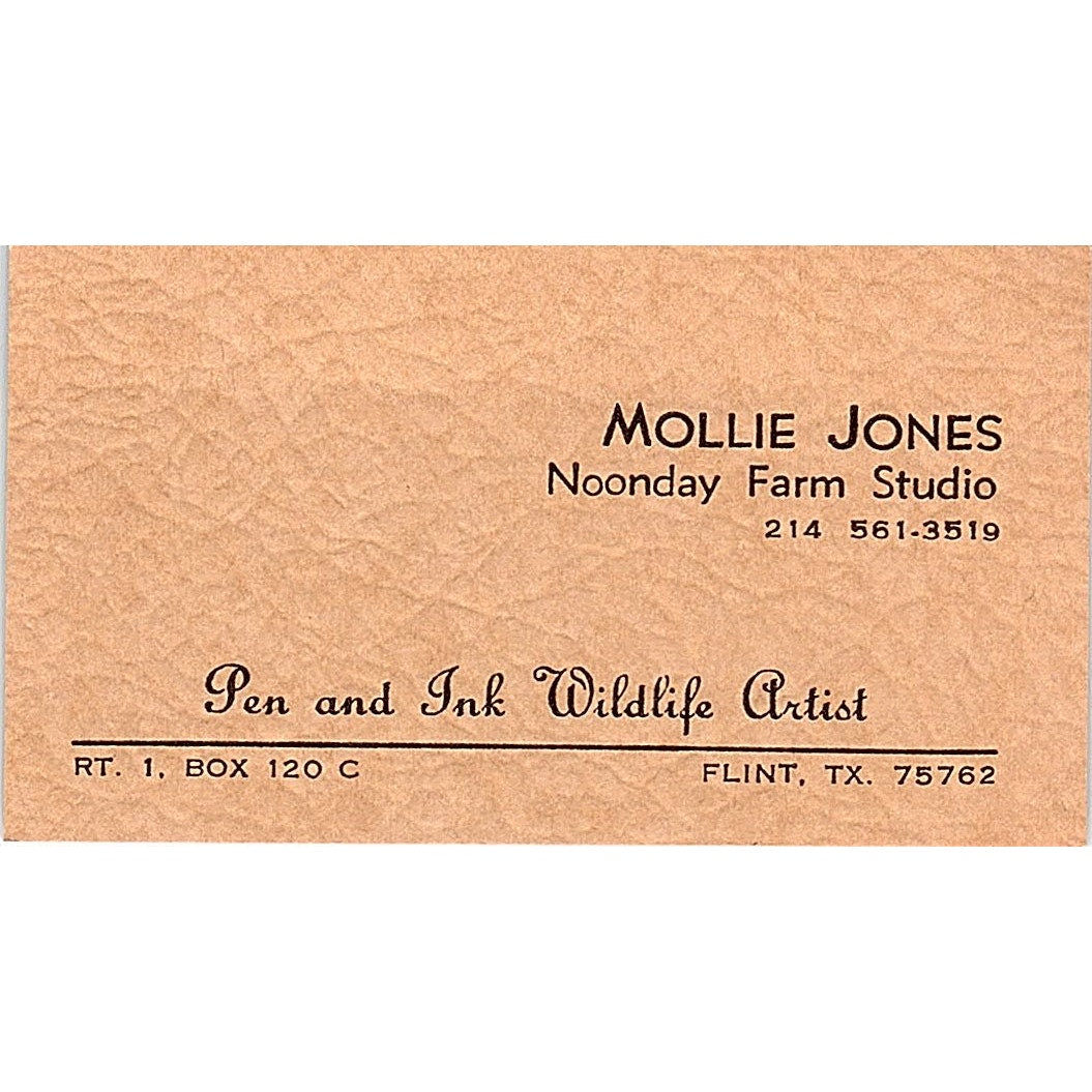 Mollie Jones Noonday Farm Studio Artist Flint TX Vintage Business Card SE3-B11