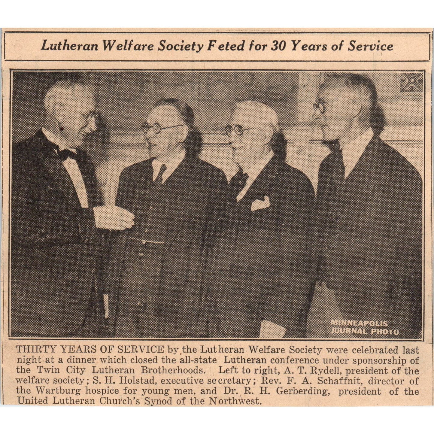A.T. Rydell Lutheran Welfare Society 1935 Minneapolis Journal Article AE7-N3