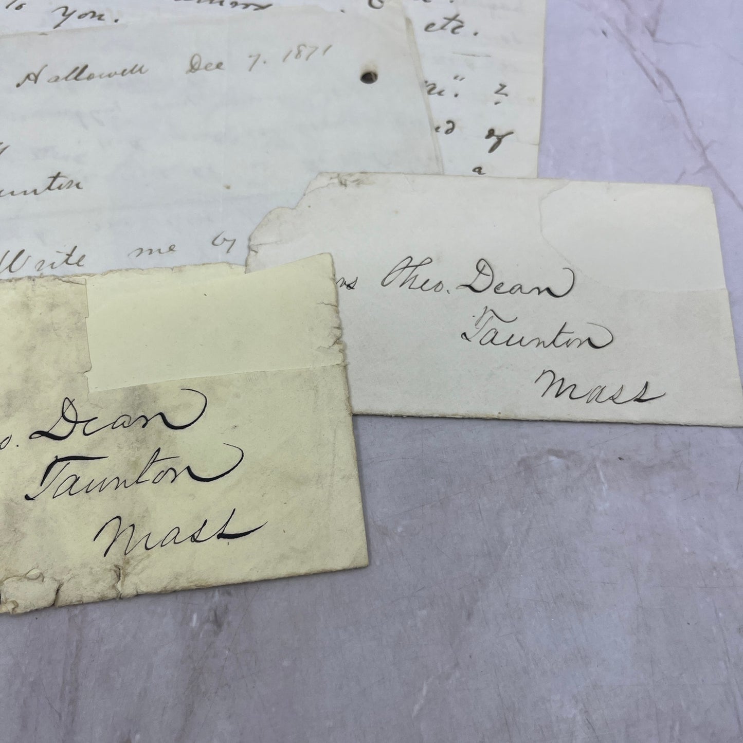 c1870 Correspondence Lot - Theo Dean Taunton MA - A.S. Washburn Hallowell ME D22