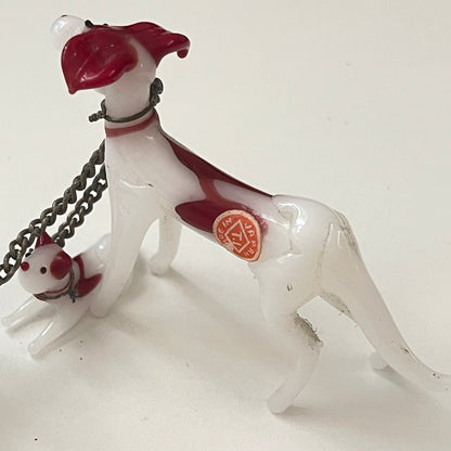1950's Hand Blown Art Glass Dog With 2 Puppies on Chain 3" Japan SB2