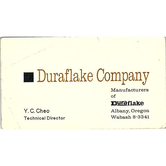 Duraflakes Company Y C Cheo Albany Oregon Vintage Business Card SB4-B9