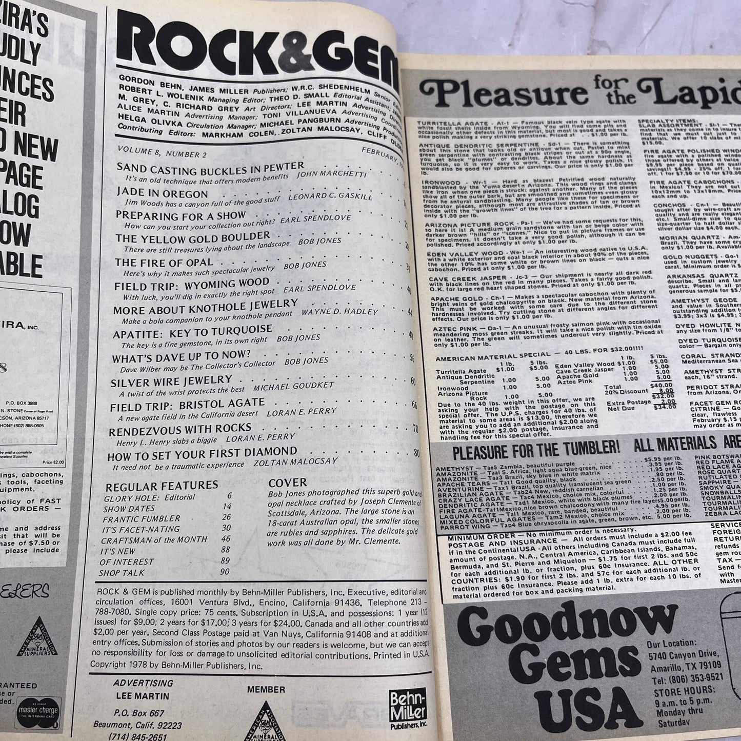 Australian Opal Jewelry Casting Pewter Buckets Rock & Gem Magazine Feb 1978 M23