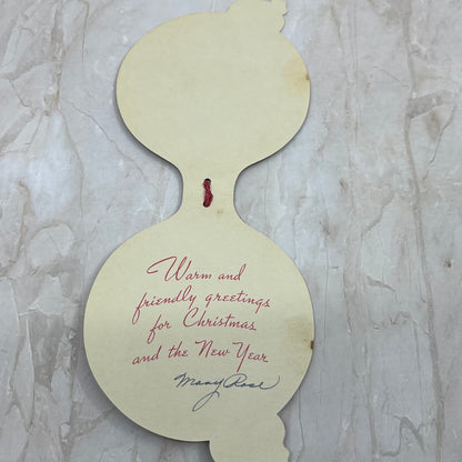 1950s Christmas Greeting Card Die Cut Ornament Norcross AE3