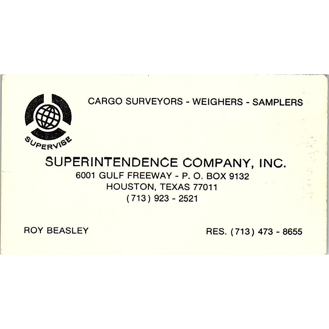 Superintendence Company Roy Beasely Houston Texas Vintage Business Card SB4-B11
