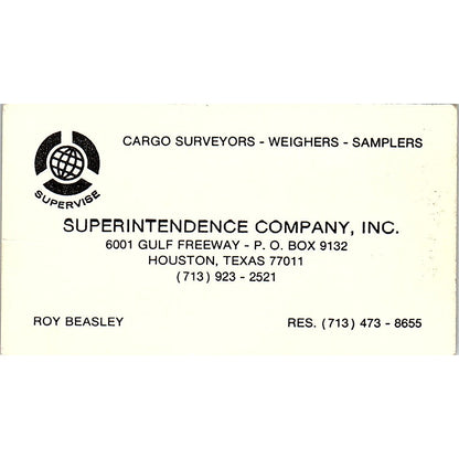 Superintendence Company Roy Beasely Houston Texas Vintage Business Card SB4-B11