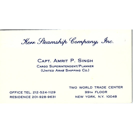 Capt Amrit P Singh Kerr Steamship Co NY Vintage Business Card SC9-B4