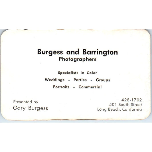 Gary Burgess & Barrington Photographers Long Beach Vintage Business Card SD8-B17