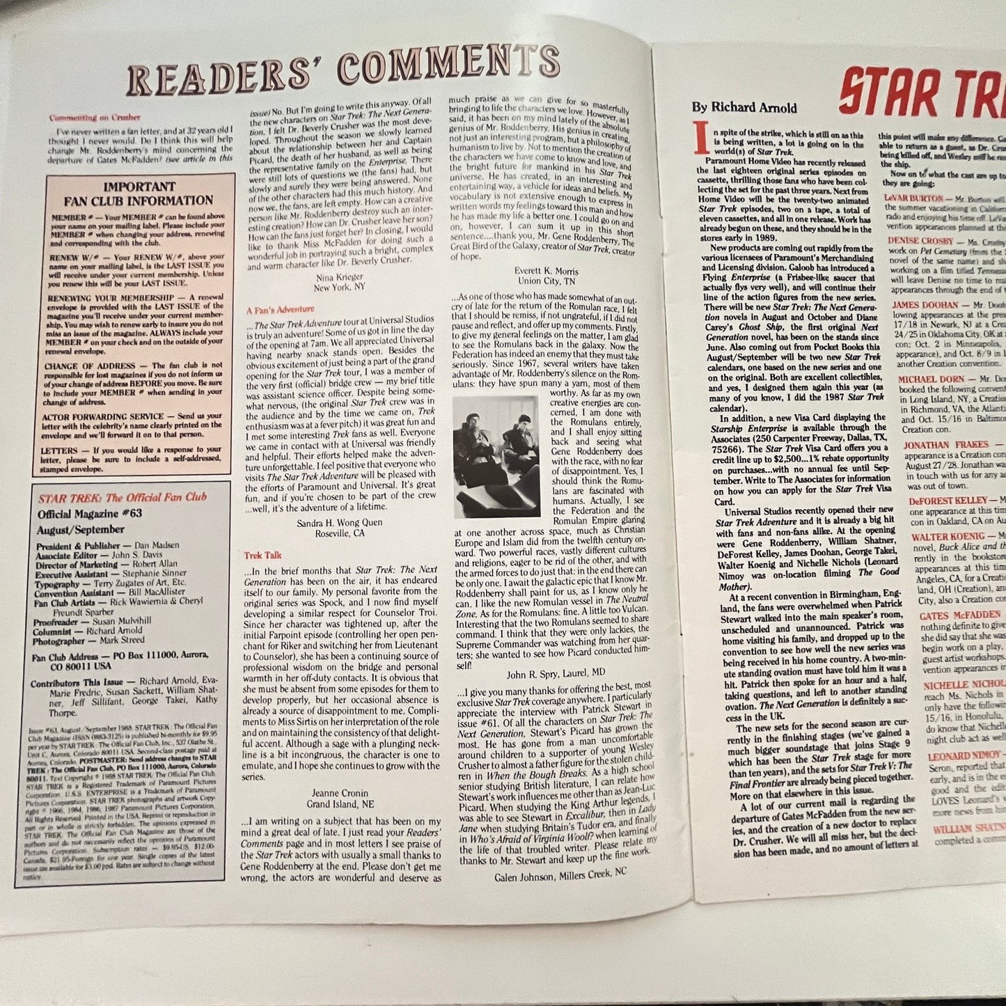1988 Star Trek Official Fan Club Magazine #63 George Takei Interview V39-1