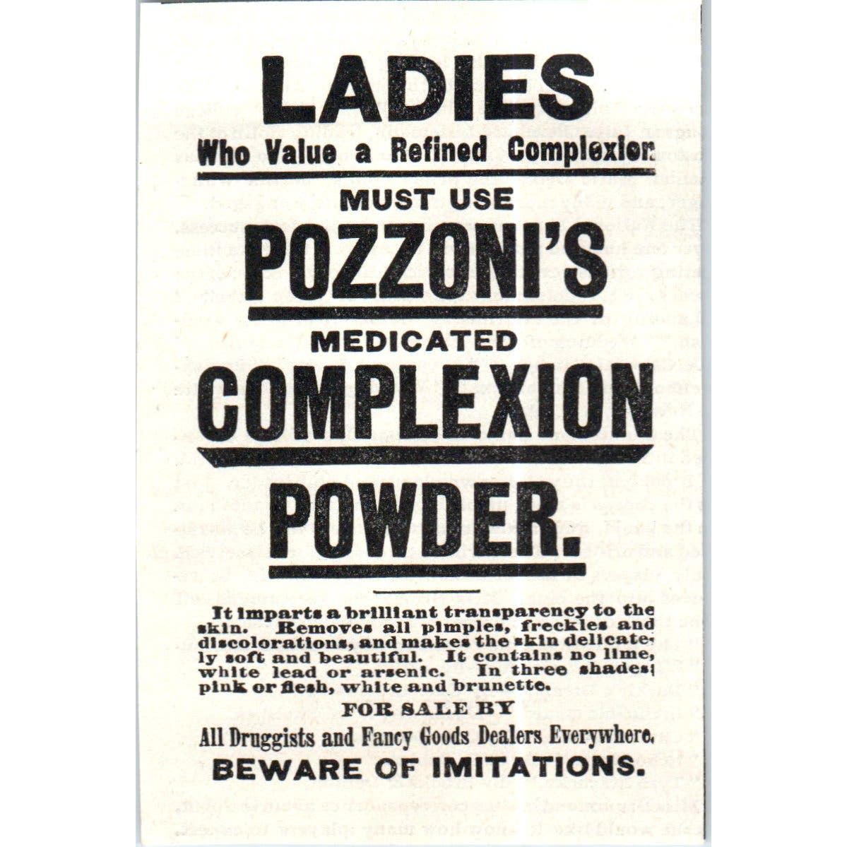 Ladies - Pozzoni's Medicated Complexion Powder c1890 Victorian Ad AE8-CH7