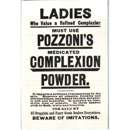 Ladies - Pozzoni's Medicated Complexion Powder c1890 Victorian Ad AE8-CH7