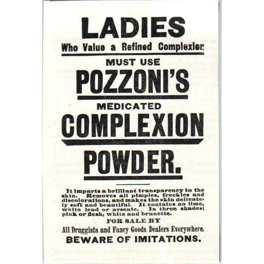 Ladies - Pozzoni's Medicated Complexion Powder c1890 Victorian Ad AE8-CH7