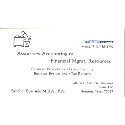 Associates Accounting Sanchez Burnside Houston TX Vintage Business Card SD8-B9