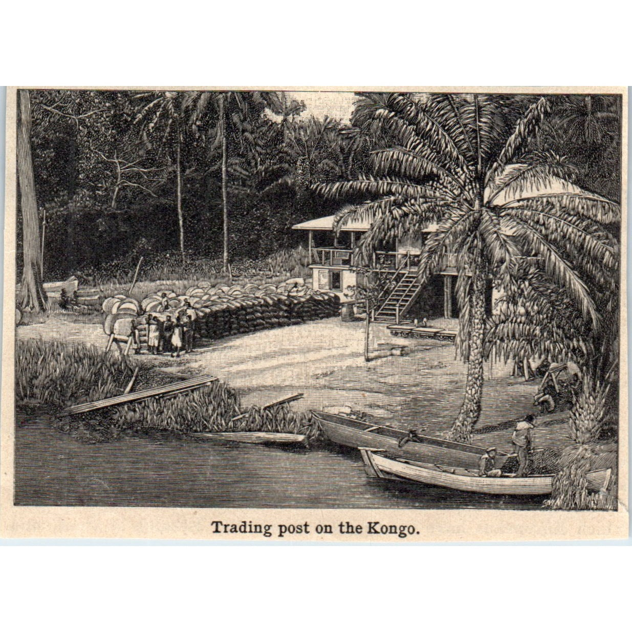 Trading Post on the Kongo Africa 1901 Engraving AF2-A6