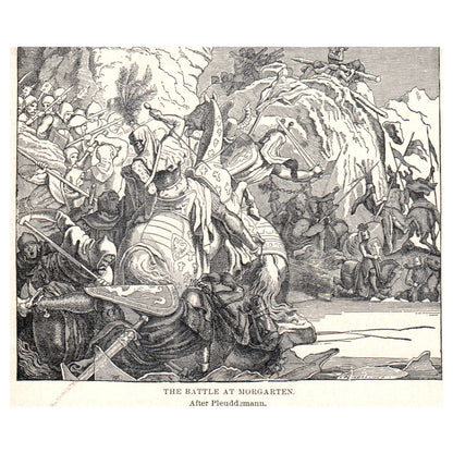 The Battle at Morgarten after Plueddemann 1911 Engraving Print AF5-7