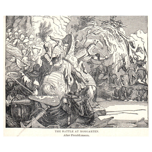 The Battle at Morgarten after Plueddemann 1911 Engraving Print AF5-7