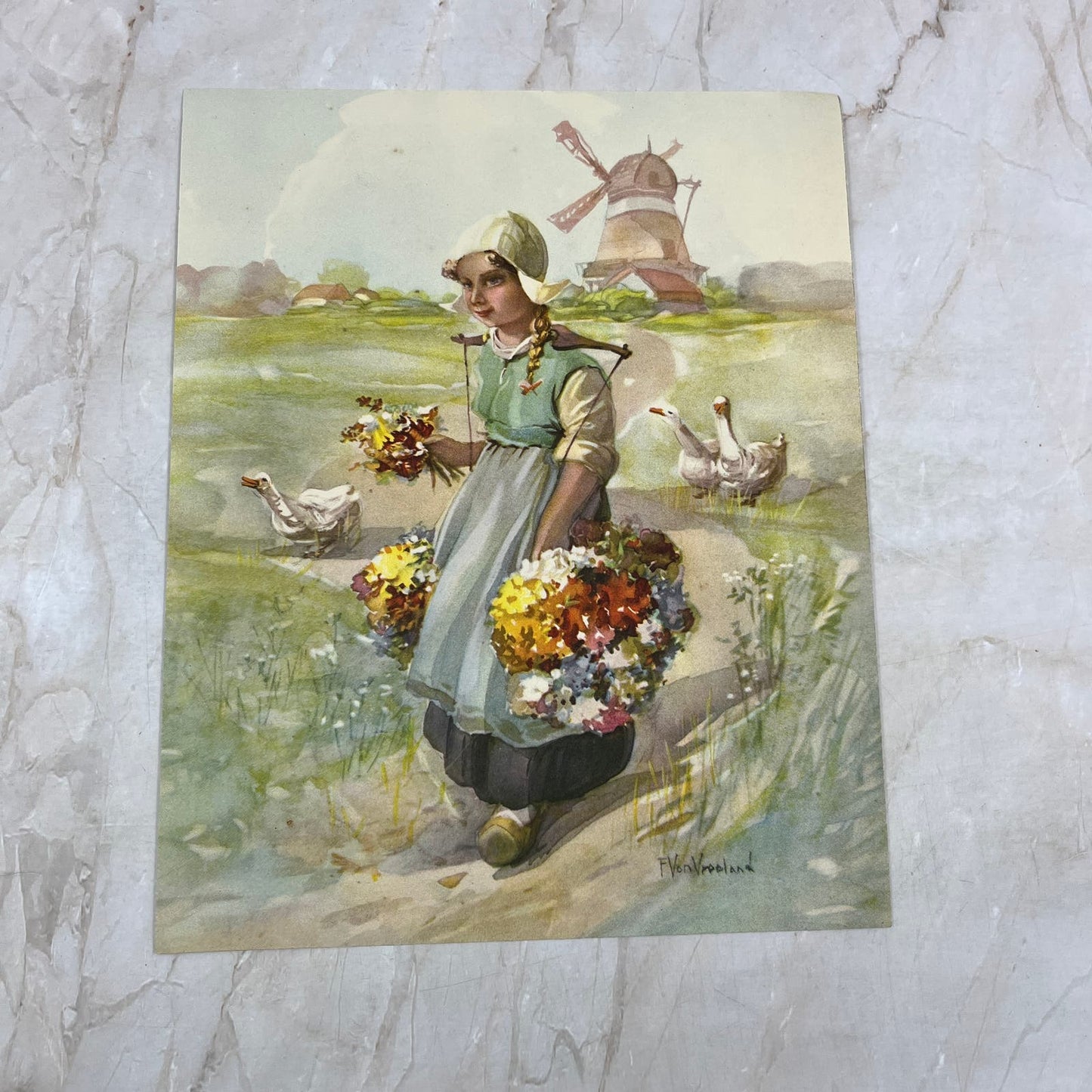 Vintage Art Print Dutch Girl 8x10 F. VonVrooland TI9-P4