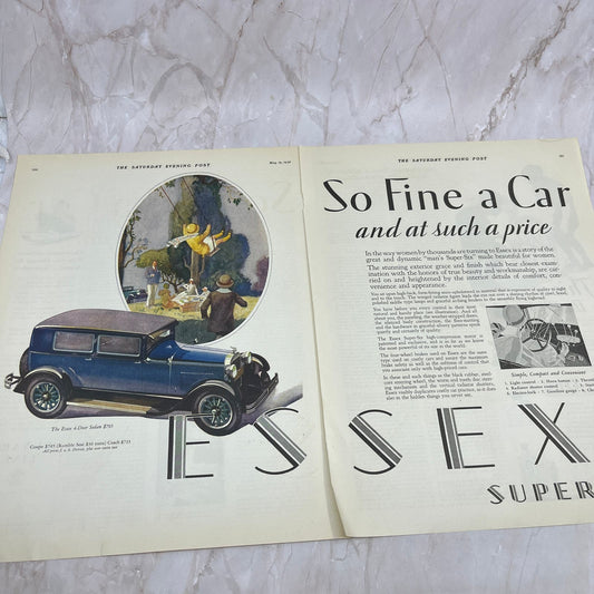 Essex Super Six Sedan 2 Pages 1928 Original Magazine Advertisement FL6-8